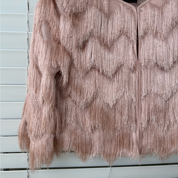BCBG MAXAZRIA Women's Pink Jaxon Crochet Fringe Cropped Jacket Blazer Shaggy XS - Picture 5 of 15
